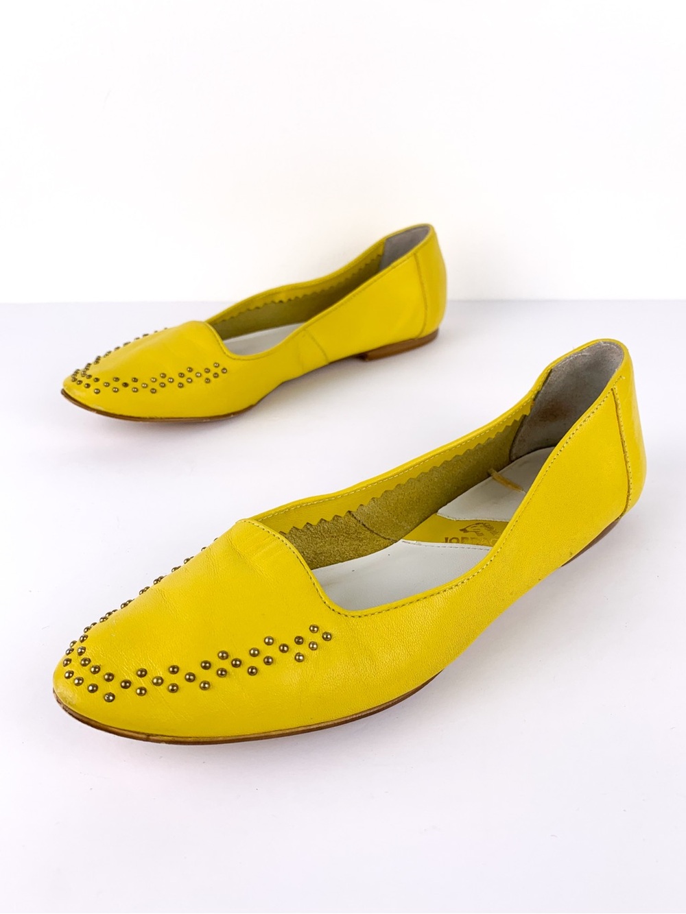 80s Jordache loafer flats bright yellow with studded toe vintage size 8.5 narrow